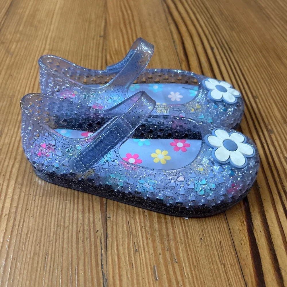 Wonder Nation Jelly Mary Jane Girls Purple Glitter Flower SIZE 8